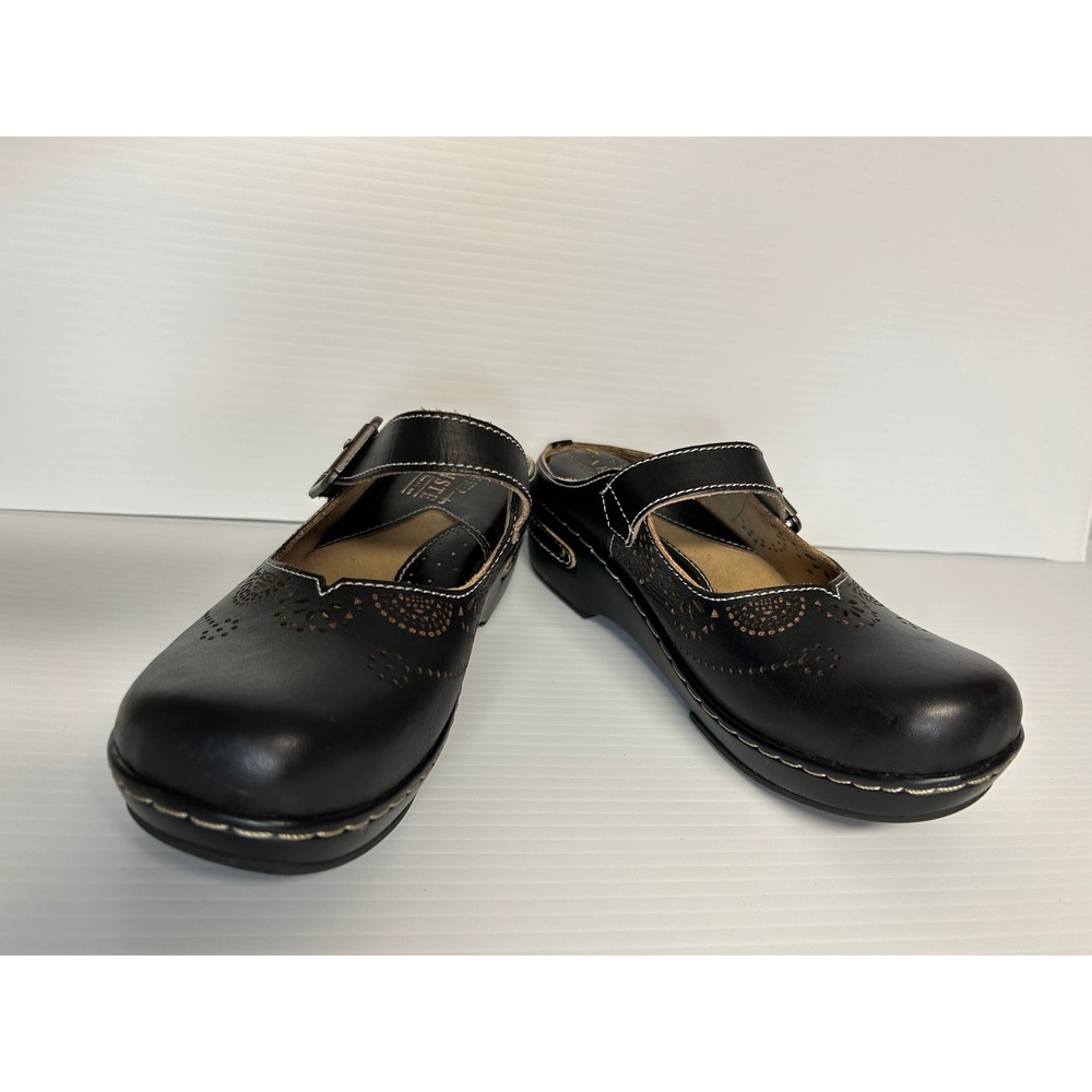 Spring Step LArtiste Womens Black Leather Perforated Mary Jane Clogs Mules 36